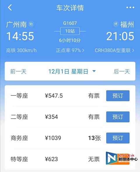 福州人注意！12月1日起多趟列車票價有新變化